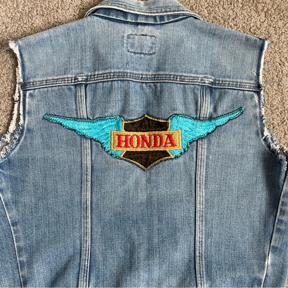 Vintage 1970s Wrangler Blue Denim Vest with Honda Patch - Picture 5 of 9
